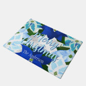Vrolijk kerstblauw Poinsettias Doormat Deurmat (Schuin)