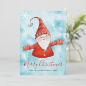 Vrolijk kerstblauw rood kabouter 2025 Kalender Feestdagenkaart (Staand voorkant)