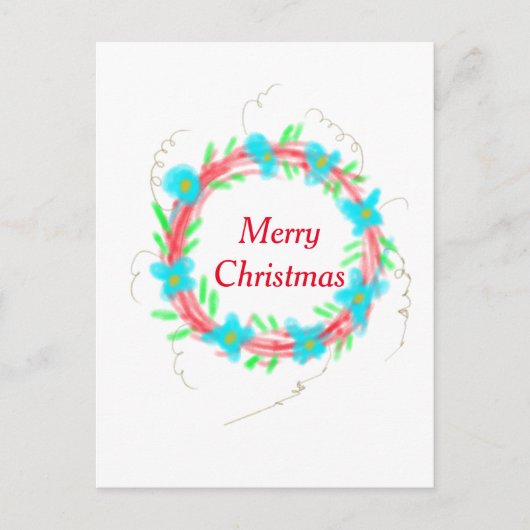 Vrolijk kerstblauw rood slinger waterverf vakantie briefkaart (Voorkant)