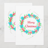 Vrolijk kerstblauw rood slinger waterverf vakantie feestdagenkaart (Voorkant / Achterkant)