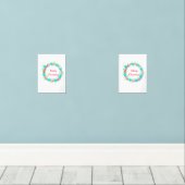 Vrolijk kerstblauw rood slinger waterverf vakantie muurkunst sets (Houten vloer)