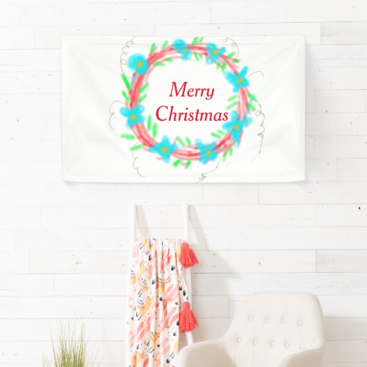 Vrolijk kerstblauw rood slinger waterverf vakantie spandoek (Insitu)