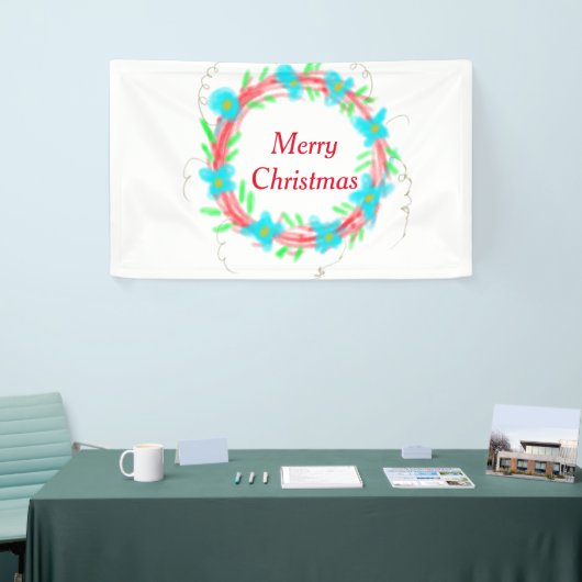 Vrolijk kerstblauw rood slinger waterverf vakantie spandoek (Beurs)