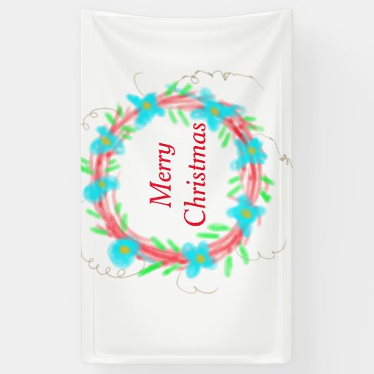 Vrolijk kerstblauw rood slinger waterverf vakantie spandoek (Verticaal)