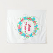 Vrolijk kerstblauw rood slinger waterverf vakantie wandkleed (Voorkant (horizontaal))