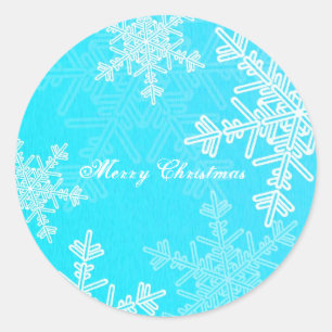 Vrolijk kerstblauw sneeuwvlok minimalistisch scrip ronde sticker
