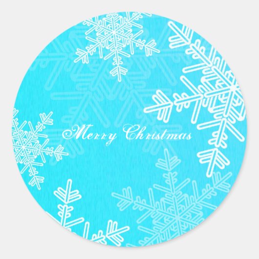 Vrolijk kerstblauw sneeuwvlok minimalistisch scrip ronde sticker (Voorkant)