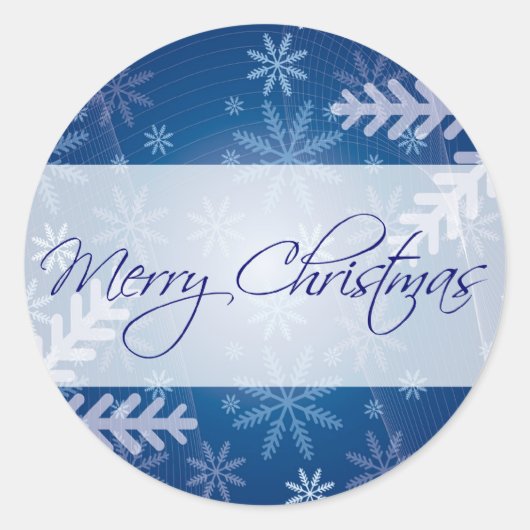 Vrolijk kerstblauw sneeuwvlokje ronde Stickers (Voorkant)