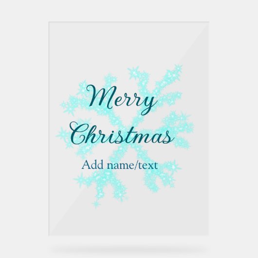 Vrolijk kerstblauw sneeuwvlokken glitter sparkle n acryl bord (Voorkant)