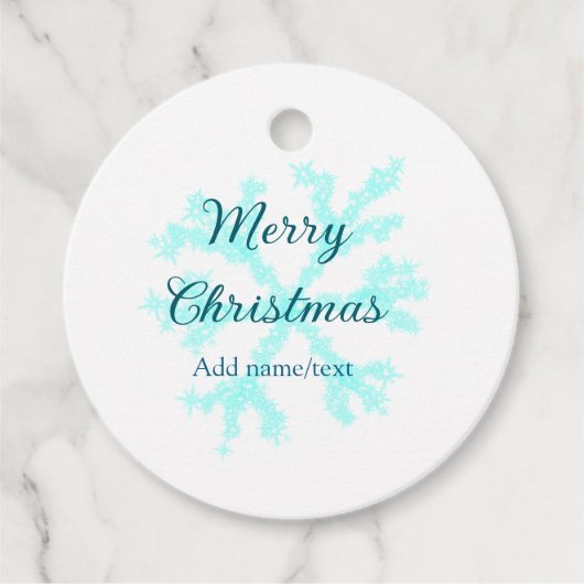 Vrolijk kerstblauw sneeuwvlokken glitter sparkle n bedankjes labels (Voorkant)