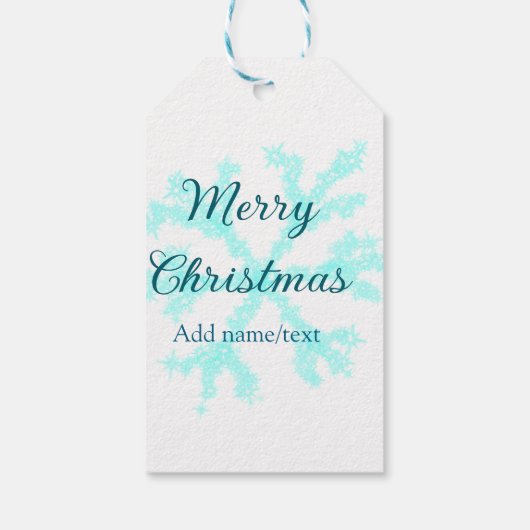 Vrolijk kerstblauw sneeuwvlokken glitter sparkle n cadeaulabel (Achterkant)