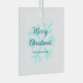 Vrolijk kerstblauw sneeuwvlokken glitter sparkle n glas ornament (Voorkant Rechts)