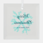 Vrolijk kerstblauw sneeuwvlokken glitter sparkle n glas ornament (Achterkant)