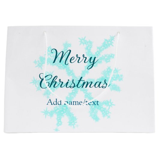 Vrolijk kerstblauw sneeuwvlokken glitter sparkle n groot cadeauzakje (Voorkant)