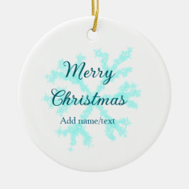 Vrolijk kerstblauw sneeuwvlokken glitter sparkle n keramisch ornament