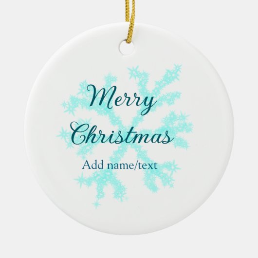 Vrolijk kerstblauw sneeuwvlokken glitter sparkle n keramisch ornament (Voorkant)