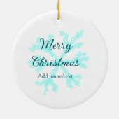 Vrolijk kerstblauw sneeuwvlokken glitter sparkle n keramisch ornament (Achterkant)