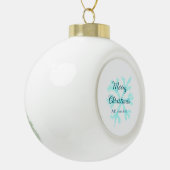 Vrolijk kerstblauw sneeuwvlokken glitter sparkle n keramische bal ornament (Links)