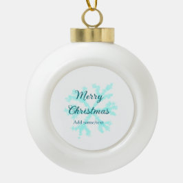 Vrolijk kerstblauw sneeuwvlokken glitter sparkle n keramische bal ornament