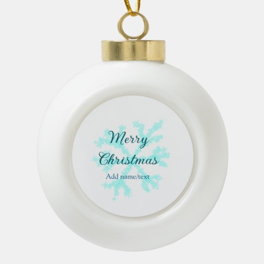 Vrolijk kerstblauw sneeuwvlokken glitter sparkle n keramische bal ornament (Voorkant)