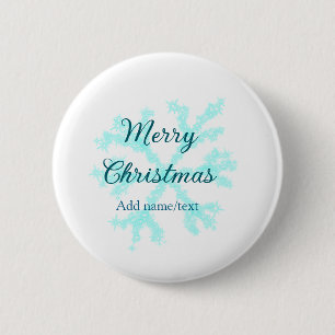 Vrolijk kerstblauw sneeuwvlokken glitter sparkle n ronde button 5,7 cm
