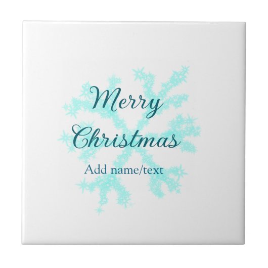 Vrolijk kerstblauw sneeuwvlokken glitter sparkle n tegeltje (Voorkant)