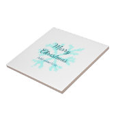 Vrolijk kerstblauw sneeuwvlokken glitter sparkle n tegeltje (Zijkant)