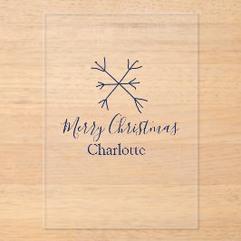 Vrolijk Kerstblauw sneeuwvlokken voeg naam feestda Acryl Uitnodigingen