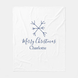 Vrolijk Kerstblauw sneeuwvlokken voeg naam feestda Fleece Deken