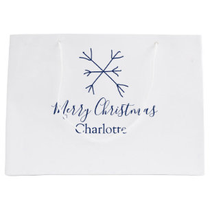 Vrolijk Kerstblauw sneeuwvlokken voeg naam feestda Groot Cadeauzakje