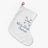 Vrolijk Kerstblauw sneeuwvlokken voeg naam feestda Grote Kerstsok (Voorkant (Hangend))