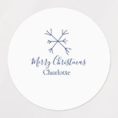 Vrolijk Kerstblauw sneeuwvlokken voeg naam feestda Labels (Design 2)