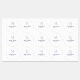 Vrolijk Kerstblauw sneeuwvlokken voeg naam feestda Labels