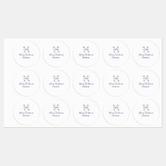 Vrolijk Kerstblauw sneeuwvlokken voeg naam feestda Labels (Vel)