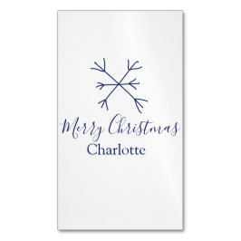 Vrolijk Kerstblauw sneeuwvlokken voeg naam feestda Magnetisch Visitekaartje