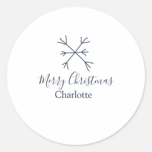 Vrolijk Kerstblauw sneeuwvlokken voeg naam feestda Ronde Sticker (Voorkant)