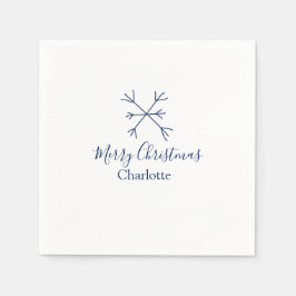 Vrolijk Kerstblauw sneeuwvlokken voeg naam feestda Servet