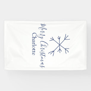 Vrolijk Kerstblauw sneeuwvlokken voeg naam feestda Spandoek
