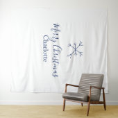 Vrolijk Kerstblauw sneeuwvlokken voeg naam feestda Wandkleed (In Situ (horizontaal))