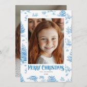 Vrolijk Kerstblauw Toile Holiday Design Feestdagenkaart (Voorkant / Achterkant)