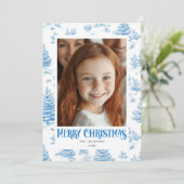 Vrolijk Kerstblauw Toile Holiday Design Feestdagenkaart (Staand voorkant)