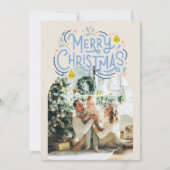 Vrolijk Kerstblauw Typografie Gearcheerde Foto Feestdagenkaart (Voorkant)