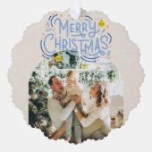 Vrolijk Kerstblauw Typografie Gearcheerde Foto Ornament Kaart (Voorkant)