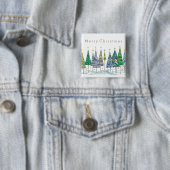 Vrolijk Kerstblauw Vakantiebomen Kunst Vierkante Button 5,1 Cm (In situ)