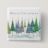 Vrolijk Kerstblauw Vakantiebomen Kunst Vierkante Button 5,1 Cm (Voorkant)