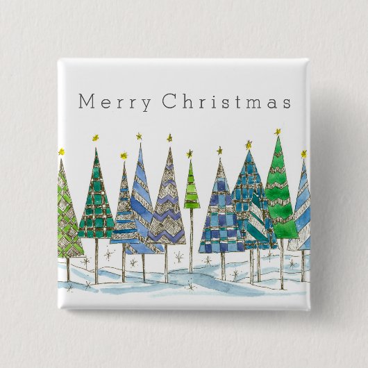 Vrolijk Kerstblauw Vakantiebomen Kunst Vierkante Button 5,1 Cm (Voorkant)
