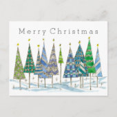 Vrolijk Kerstblauw Vakantiebomen Tekenen Feestdagenkaart (Voorkant)