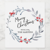 Vrolijk kerstblauw waslabel wijn etiket (Enkel label)