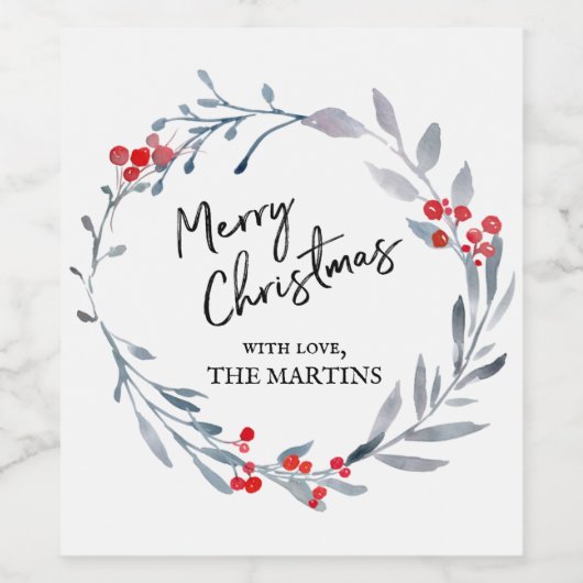 Vrolijk kerstblauw waslabel wijn etiket (Enkel label)