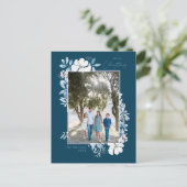 Vrolijk kerstblauw Waterverf Bloem Lijst donker Briefkaart (Staand voorkant)